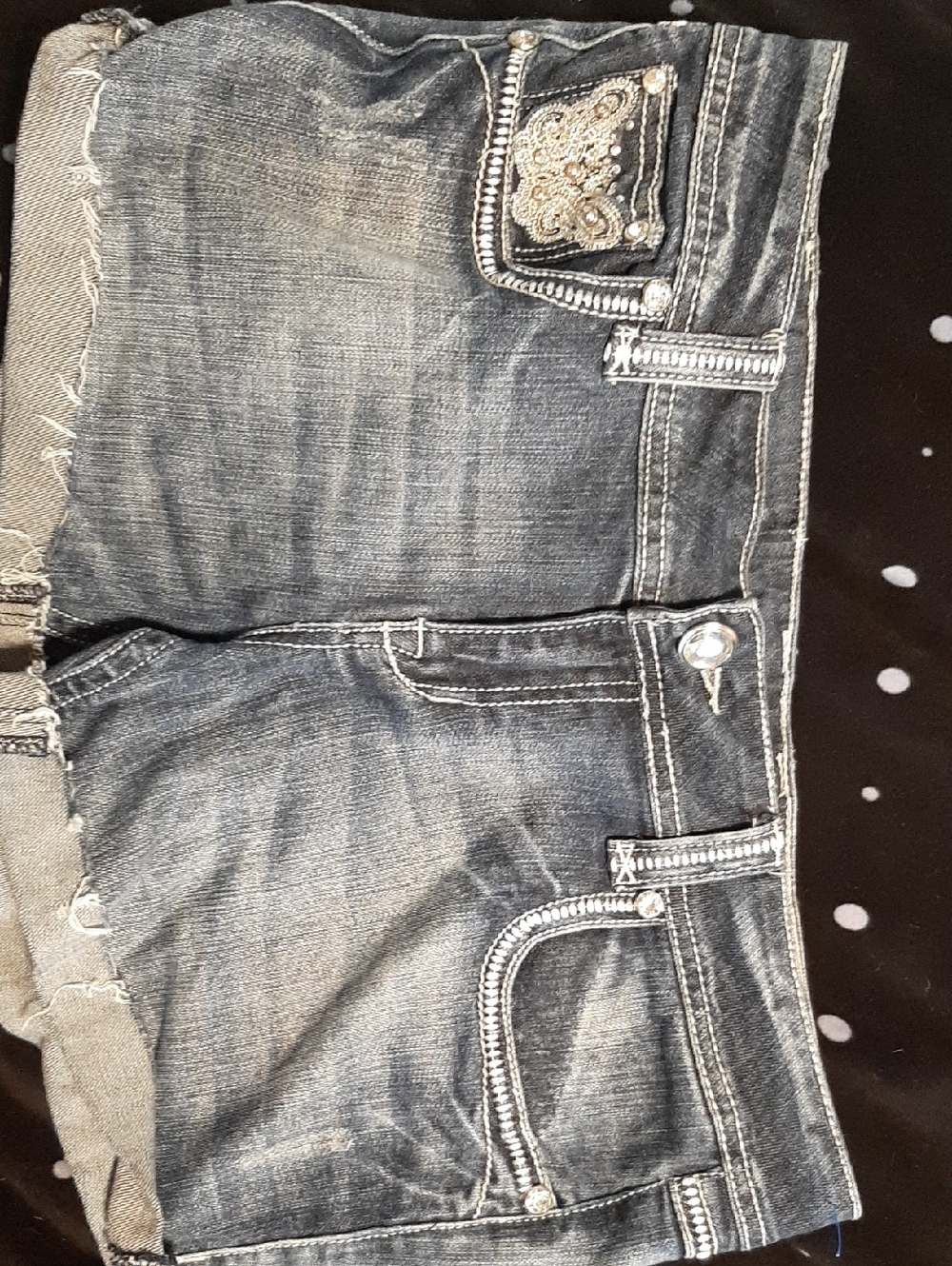 Grace In LA Denim Women’s Dark Wash Denim Shorts - Rhinestones, Size 30